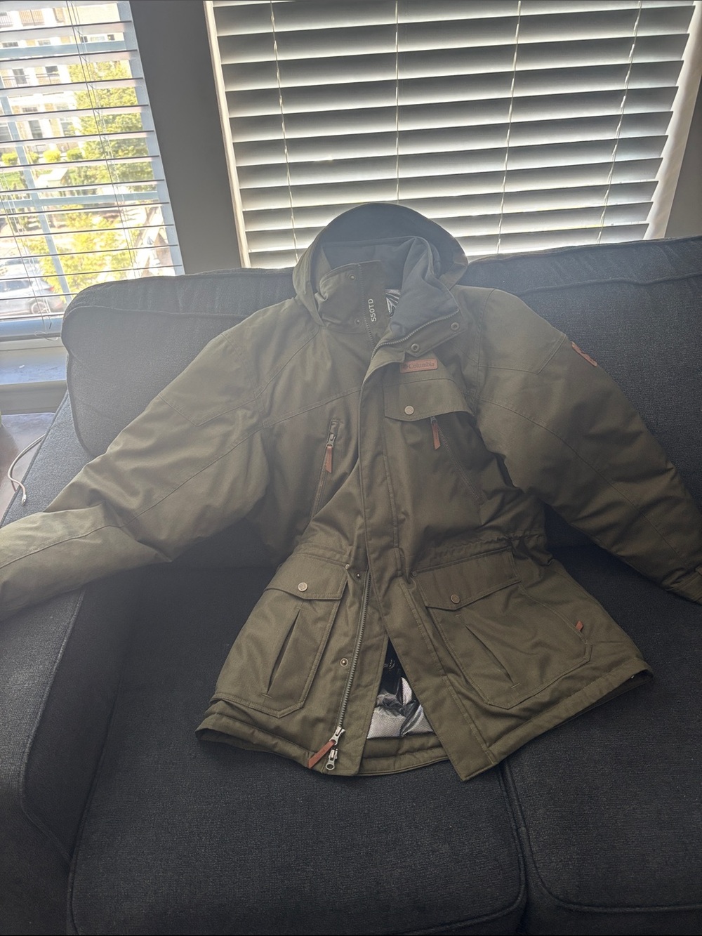 Men's Olive Green Hooded Parka Jacket - Columbia